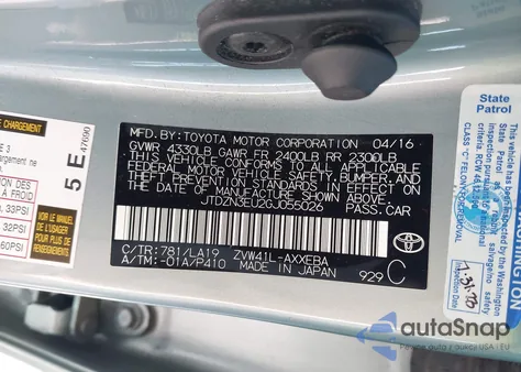 2016 Toyota Prius V z USA, uszkodzony, nr VIN JTDZN3EU2GJ055026